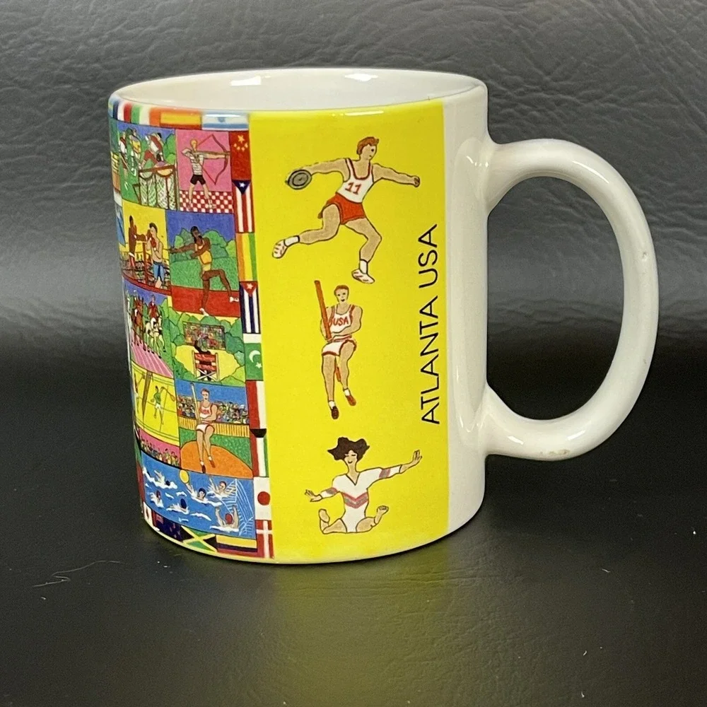 Vtg 1996 Summer Olympics Atlanta Coffee Mug Cup Torch Pat Singer Pair Lot of 2